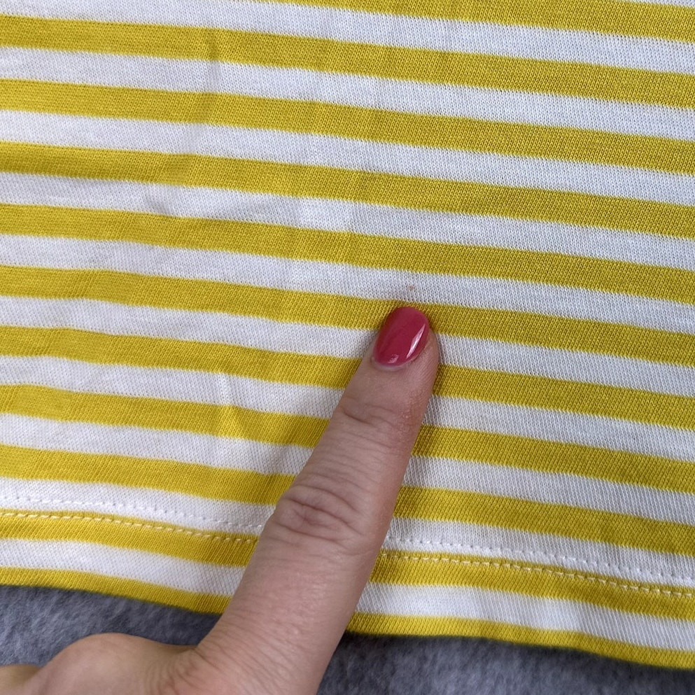 Cabi Striped Ruffle Tee Women's Size Small Yellow White Daisy T-Shirt Style 5748