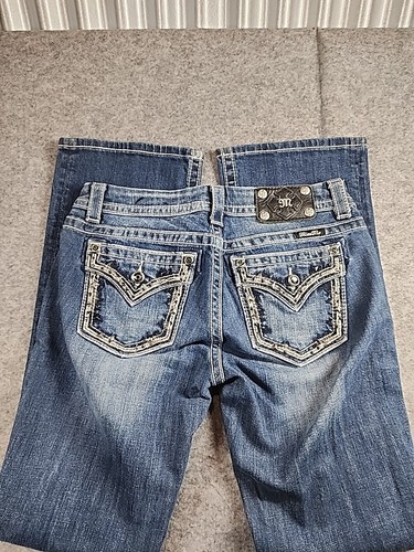 MISS ME Womens 27 30x32 Mid Rise Easy Boot Embroidered Denim Blue Jeans Stretch - Picture 1 of 14
