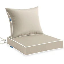 Outdoor Seat Cushion Set Beige 22 x 22 x 3 Inch Waterproof & Fade Resistant D...