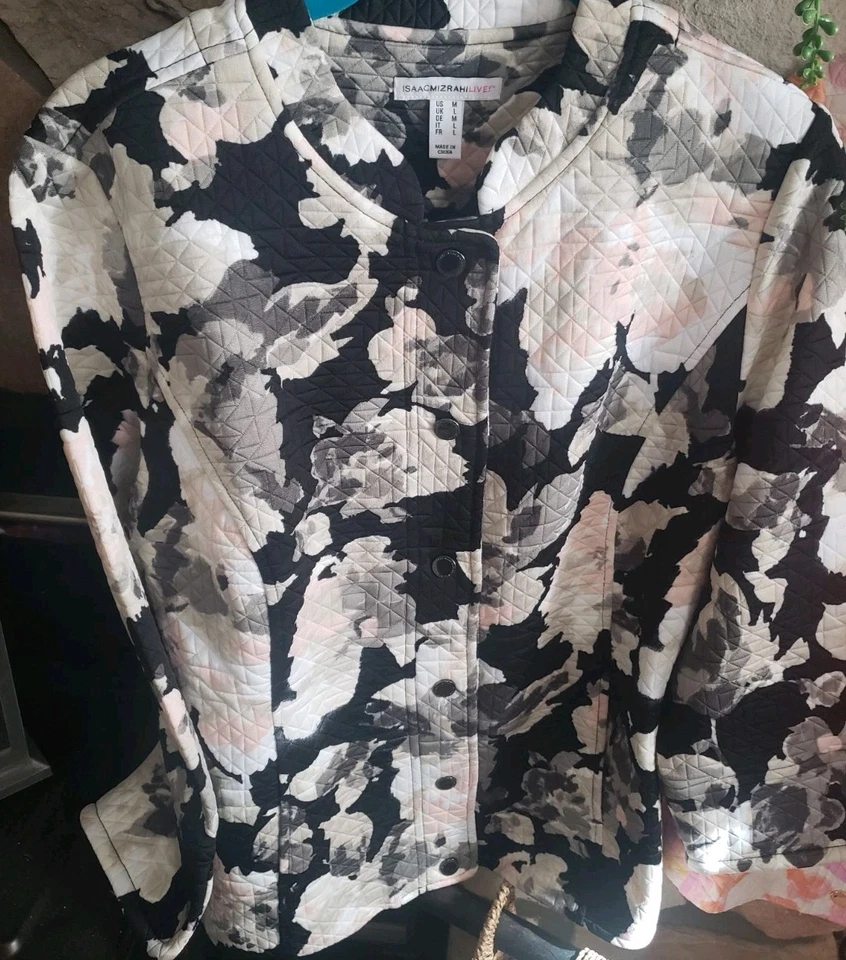 Isaac Mizrahi ¡EN VIVO! 2 chaquetas acolchadas con estampado floral con botones talla mediana y nuevas Foto 3 de 4