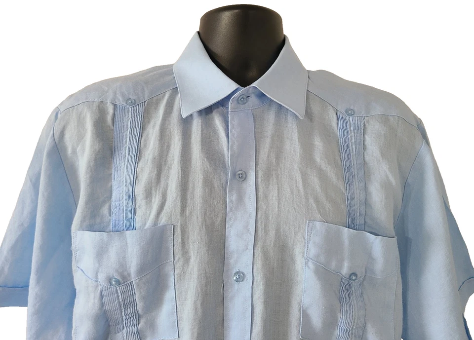 MOJITO COLLECTION Mens Linen Guayabera Shirt SIZE 2X Short Sleeve Light Blue - Image 4 of 4