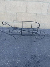 Vintage Wrought Iron Metal WHEELBARROW Garden Art Planter Cart 