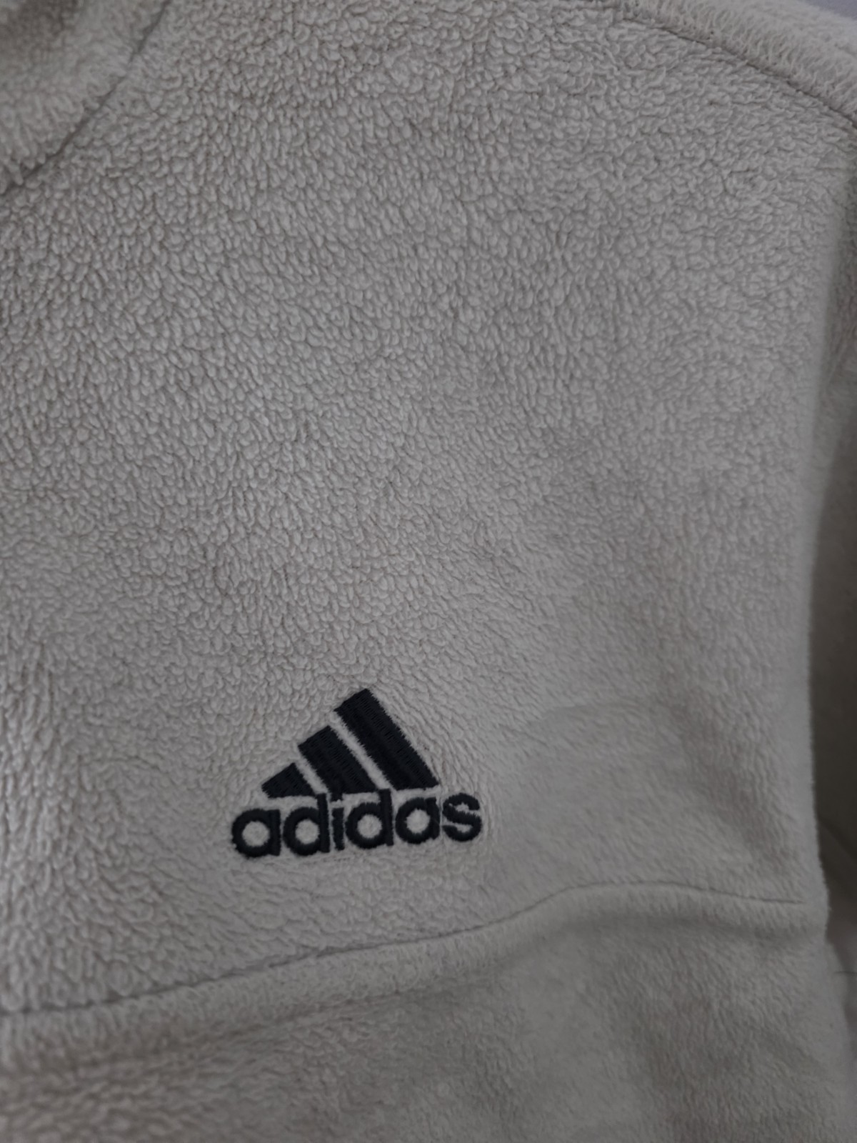 Vintage Adidas Women's Cream Quarter-Zip Fleece Pullover - Size Medium image 3
