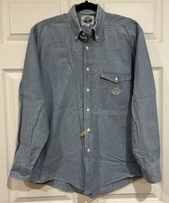 Dockers Men  s Medium Blue Long Sleeve Button Up Casual Cotton Shirt Pocket