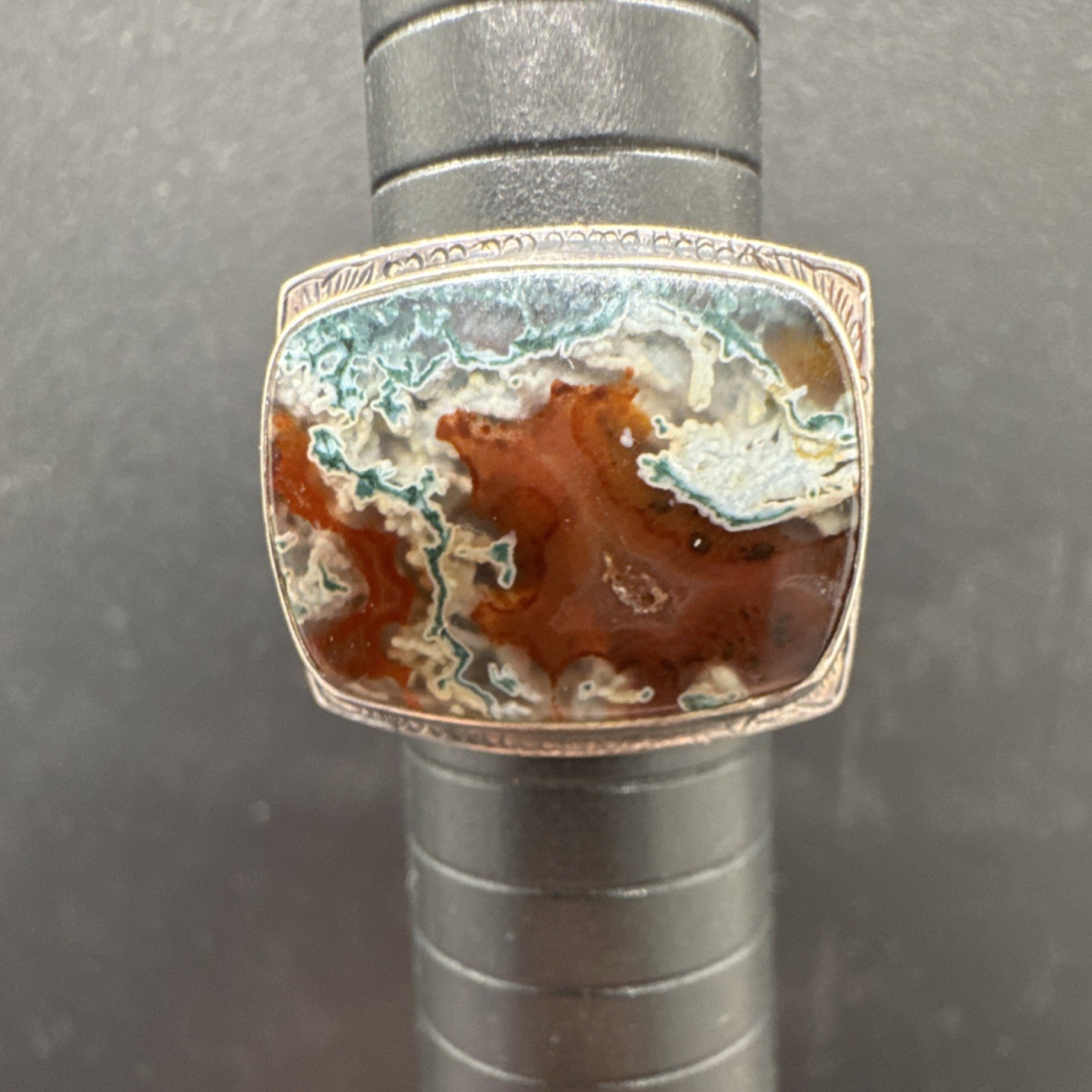 Vintage Silver Band Ring with Rectangular stone S… - image 12