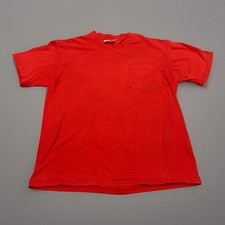Vintage 1990s Red Blank Pocket T-Shirt Single Stitch Men L Short Sleeve USA Made