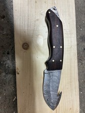 Damascus Steel Guthook Hunting Knife With Indian Rosewood Handle