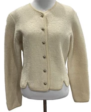 Vtg Tally Ho Cardigan Sweater Jacket Womens 8 Off-White Gold Secretary Old Money