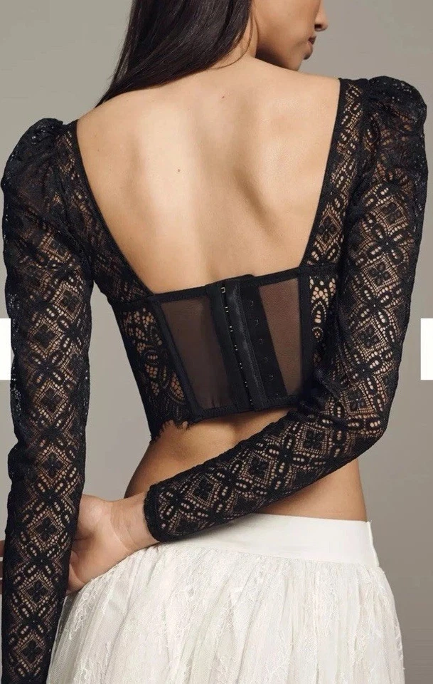 Anthropologie The Giselle bustier de encaje manga larga talla L en negro nuevo con etiqueta Foto 2 de 4