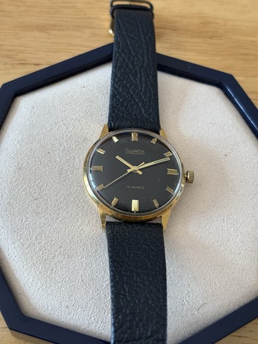 Swank 17 Jewels Slim 33mm Black Dial Manual Windup Men’s Watch Serviced