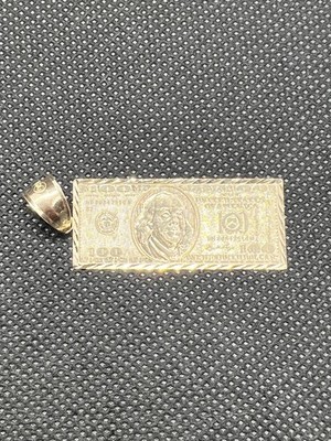 10k Gelbgold Hundert Dollar Schein Geld Anhänger Charm
