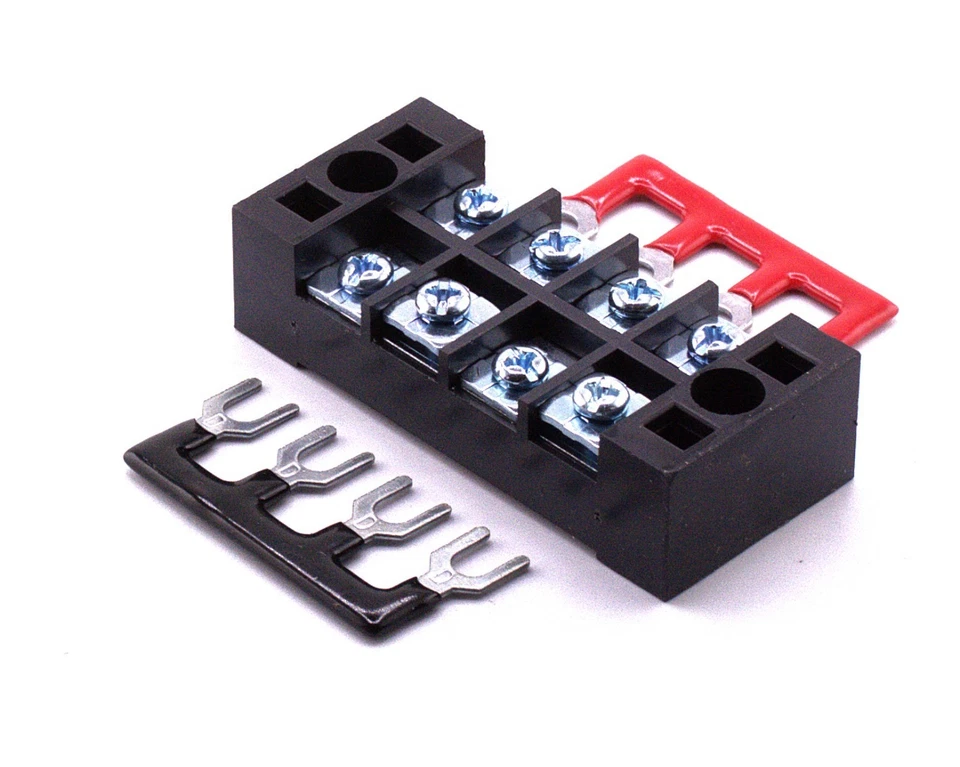 8 Position (2 by 4) HD 25A 600V  Barrier Terminal Block Strip w/ Cover + Jumpers - Image 2 of 4