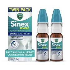 Vicks Sinex SEVERE Nasal Nose Spray Original Ultra Fine Mist,Twin Pack,2 0.5 FL