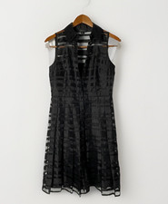Tahari Shadow Stripe Organza Fit Flare Dress Black Sleeveless Collared 4