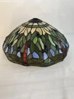 Vintage Large 18" Dragon Fly Tiffany Style Stained Glass & Slag Lamp Light Shade