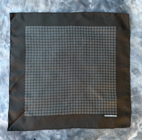 Vintage Hermès Silk Black Pocket Square Handkerchief Tennis Ball Pattern 17"