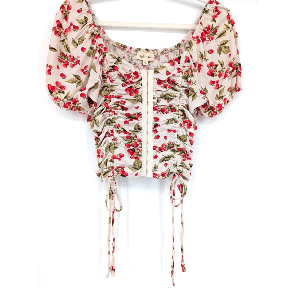 Corsé Top Estampado Fresa Manga Abullonada Cuello Cuadrado Pradera Campesina Lechera L Foto 2 de 4