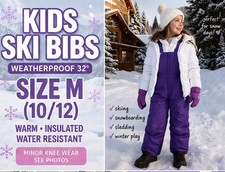 Weatherproof 32  Kids Purple Snow Bib Pants Size M 10/12 Insulated Ski Winter