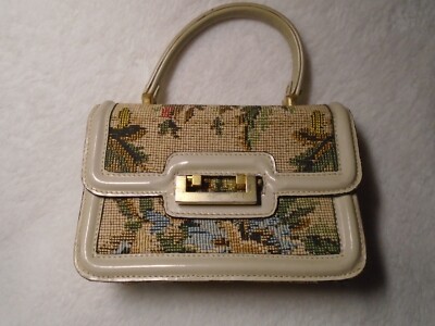 Vintage TANO of Madrid Leather/wTapestry of Flowers Purse Made in