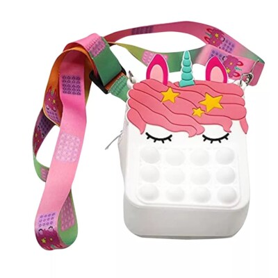 Adorable White Unicorn Pop It Mini Purse/Fidget Toy With Adjustable Strap.
