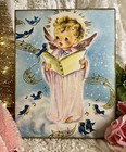 Retro Christmas, Sweet Heavenly Angel Singing, Handcrafted Plaque / Sign