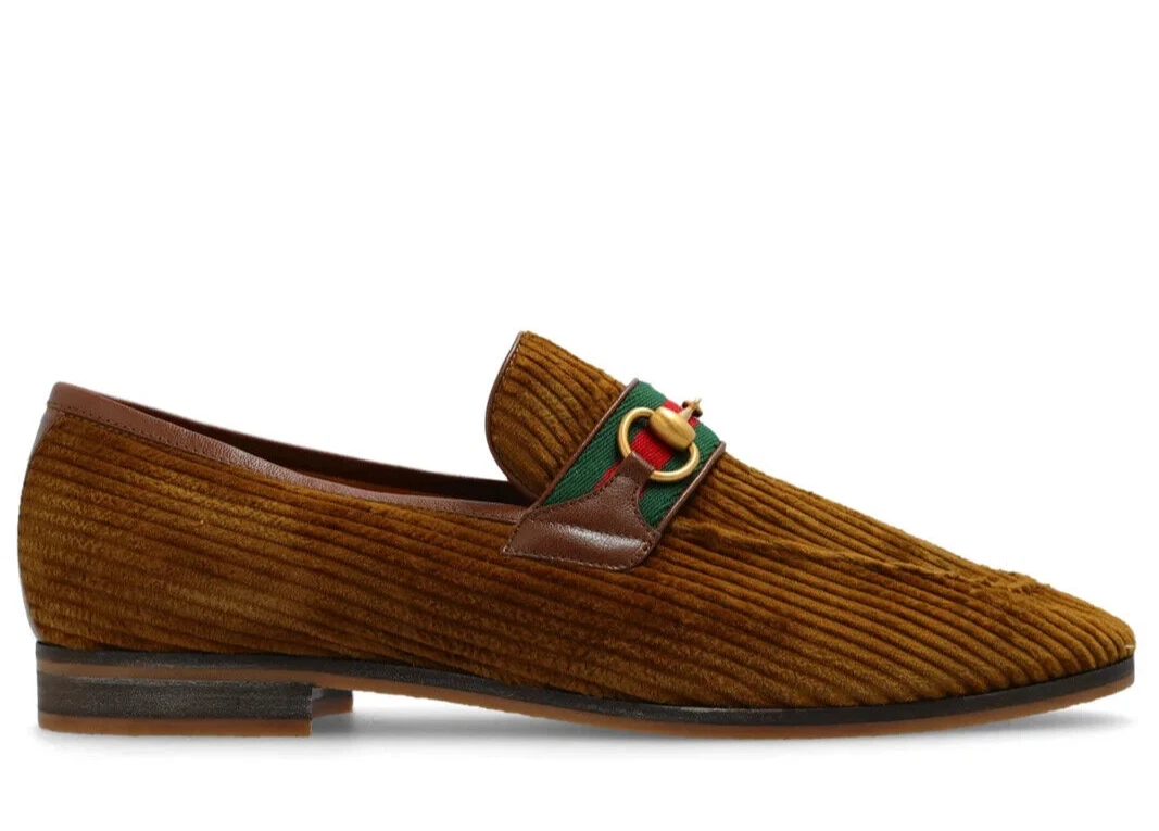 Mocassins homme Gucci Horsebit bout amande velours côtelé à enfiler pointure US 9,5
