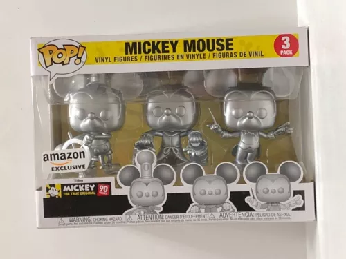 FUNKO POP! MICKEY MOUSE 90 YEARS AMAZON EXCLUSIVE 3 PACK SILVER VINYL FIGURE NEW