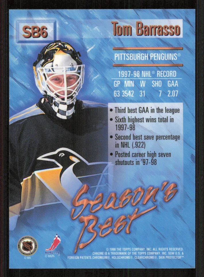 1998-99 O-Pee-Chee Chrome Season's Best #SB6 Tom Barrasso - Image 2 of 2