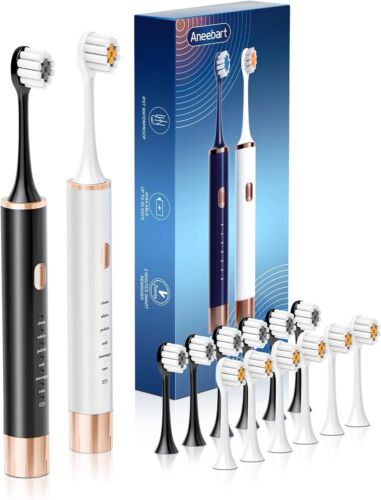 Sonic Electric Toothbrush 2 Pack For Adults With 12 Brush Heads IPX8 Waterproof