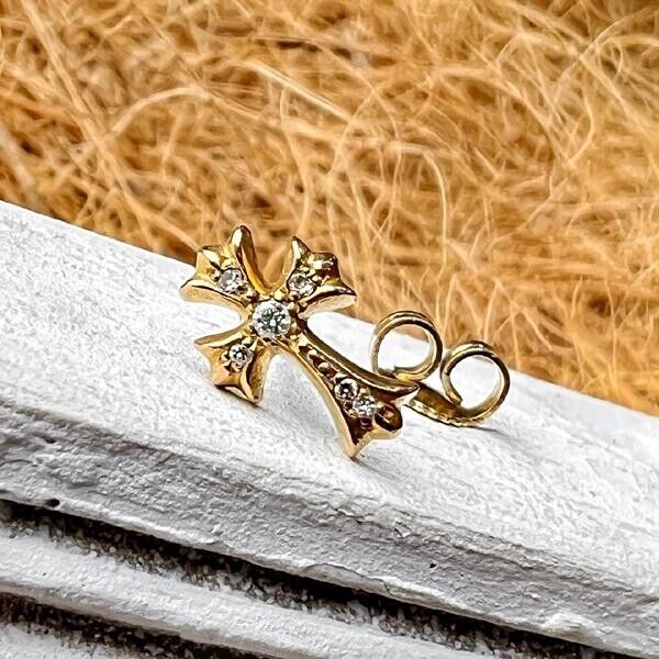 Chrome Hearts 22K Gold CH Cross Baby Fat Stud Earrings Pavé Chrome Hearts 22K Gold CH Cross Baby Fat Stud Earrings Pavé