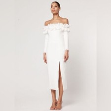 Elliatt June Off Shoulder Midi Dress in Ivory...