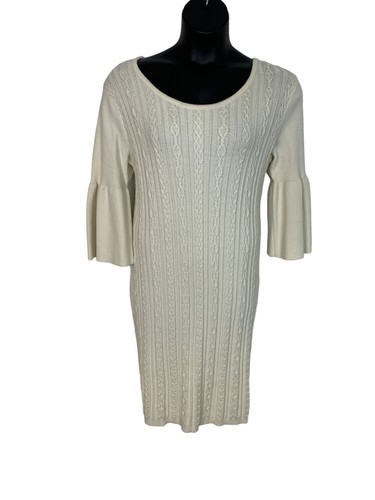 Jessica London Womens Size 14/16 Ivory Cable Knit Dress L/S Bell Sleeve E427 - Picture 10 of 12