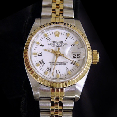 Rolex Datejust Ladies 2Tone 18K Gold & Stainless Steel Watch White Roman 69173