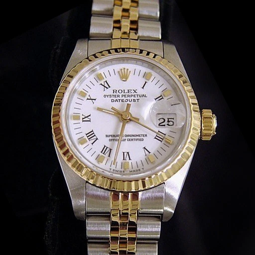 Rolex Datejust Damas 2 Tonos Oro 18K y Acero Inoxidable Reloj Blanco Romano 69173