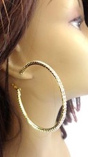 LARGE 2.75 INCH SIMPLE THIN CRYSTAL RHINESTONE HOOP EARRINGS GOLD OR SILVER TONE