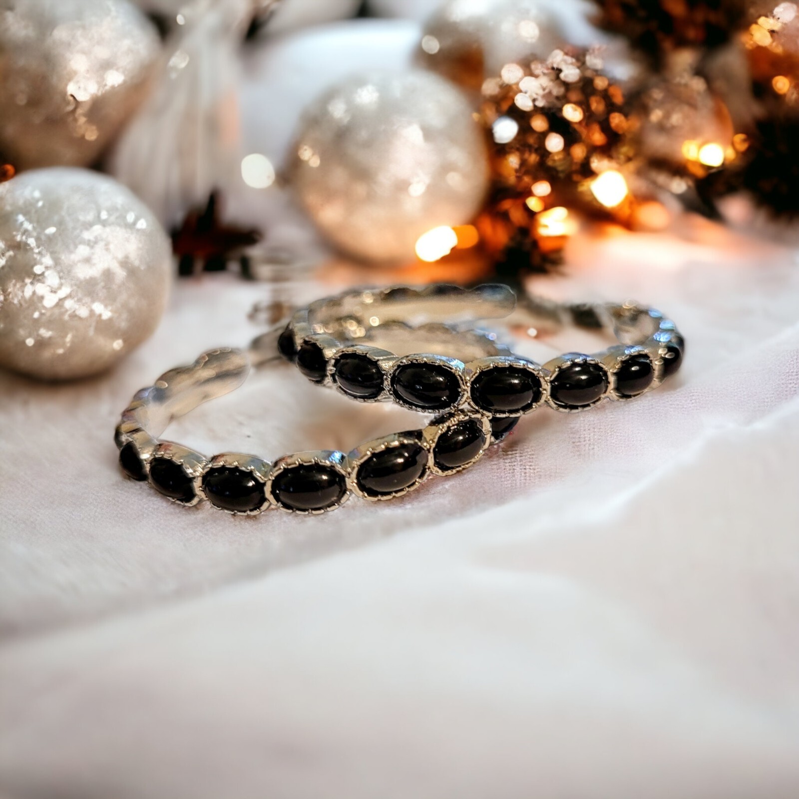 Black Silvertone Hoop Earrings with Beads 1.8 Inch Minimalist Work Gift for Teens-image