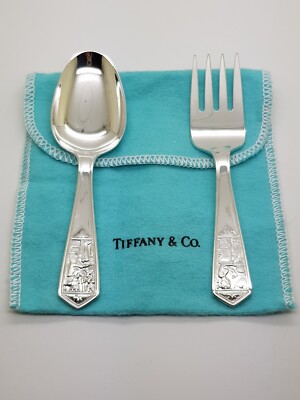 Tiffany & Co. Sterling Silver Baby Set Spoon & Fork Nursery Rhyme