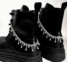 Rhinestone Shoe Boot Chains Bracelets Silver Dangle Tassel Straps Anklets 2PCS