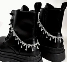 Rhinestone Shoe Boot Chains Bracelets Silver Dangle Tassel Straps Anklets 2PCS