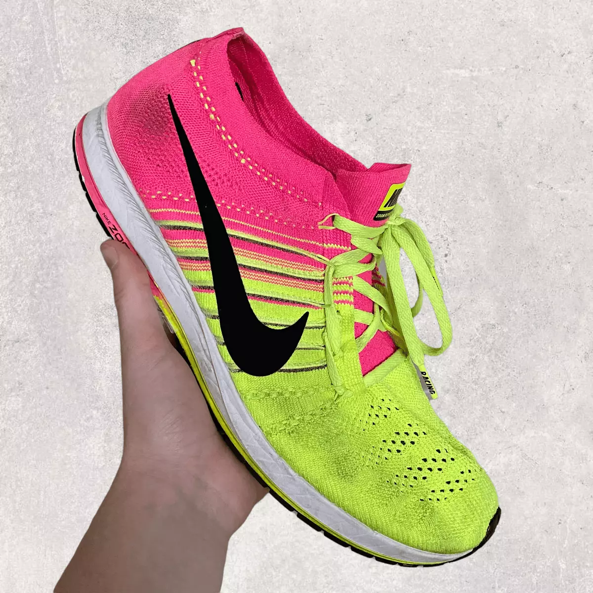 ensillar cobertura esta noche Nike Zoom Streak Flyknit Running Shoes Pink and Neon Yellow Black Swoosh  Mens 13 | eBay