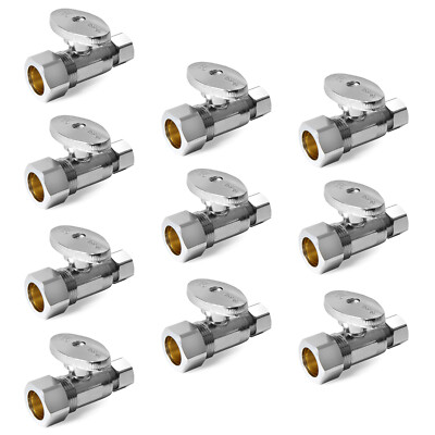 EFIELD 10PCS 5/8'' OD 1/2'' NOM X 3/8'' OD 1/4TURN COMPRESSION STRAIGHT STOP VALVE