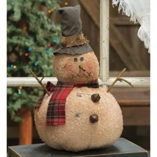 primitive rustic country farmhouse Jingle Bell SNOWMAN 14" fabric DOLL