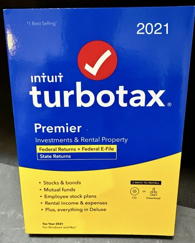 Turbotax Premier 2021 Investments Rental Property Mac/Win NEW Sealed CD/Download