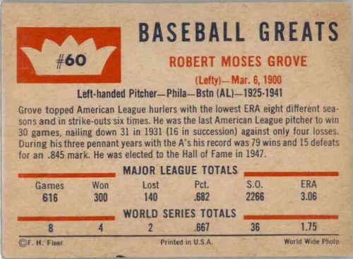 1960 Fleer Baseball Greats  Ruth-Gehrig-Cobb-Williams-Wagner-Foxx 238 Available - Picture 365 of 488