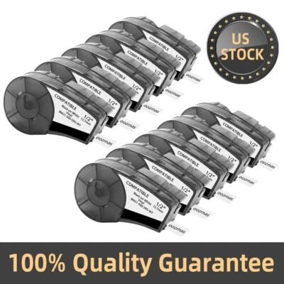 FIMAXTAPE 10PK For BMP21-PLUS M21-500-595-WT Label Cartridge Black/White 1/2" x 21