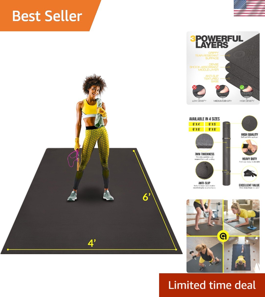Large Exercise Mat for Home Workout | Workout Gym Flooring for Home Gym | Rub...