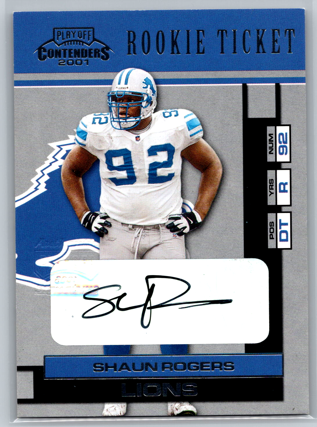 Shaun Rogers 2001 Playoff Contenders Rookie Ticket Auto #176 Detroit ...