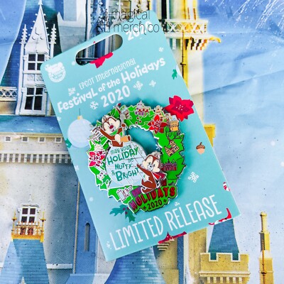 2020 Disney Parks Pin Epcot Festival Of The Holidays Chip & Dale Wreath LR