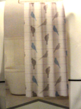 new lite teal blue gray BIRDS PEVA SHOWER CURTAIN silhouette nature LOOK bird