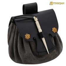 Medieval Renaissance Belt Pouch Suede Jewelry Coin Bag for Cosplay LARP - Gray